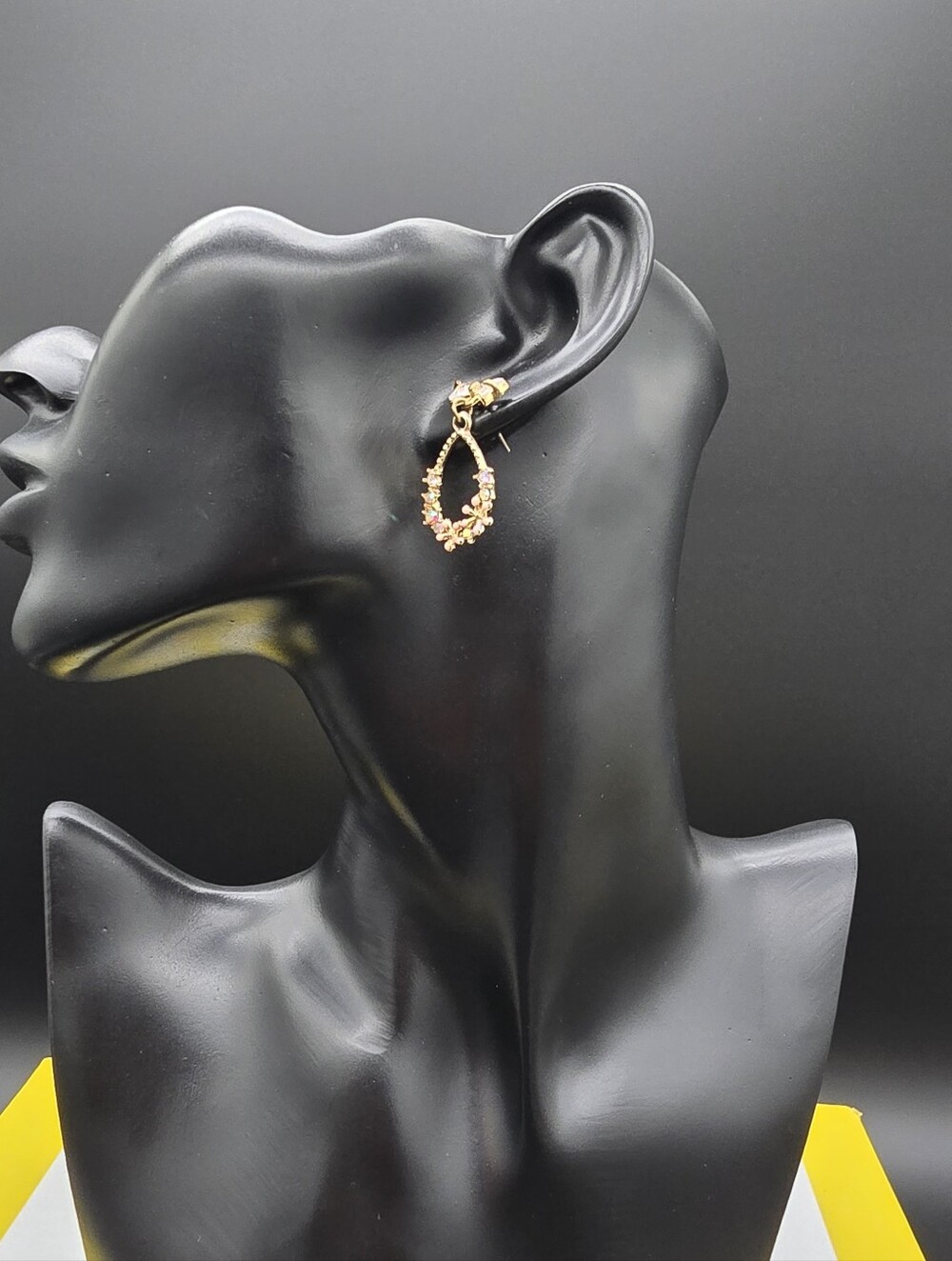 Gold-Tone Pink Floral Hoop Earrings #0935
